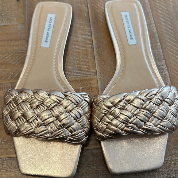 Saks Fifth Avenue Gold Woven Sandals - Picture 3 of 7